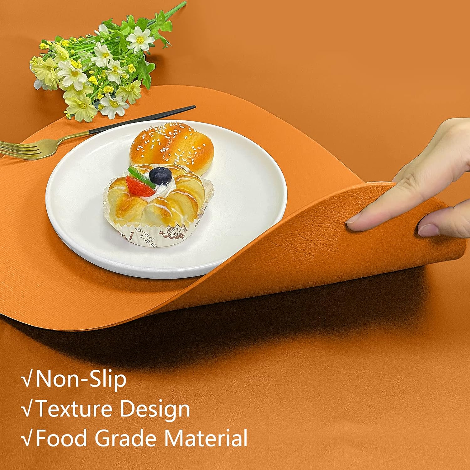 Herda Faux Leather Round Placemats Set of 4 Wipeable Washable Heat Resist Table Mats 24Hr Smart